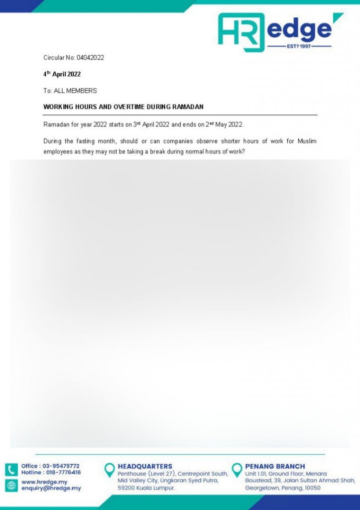 Circular_Working Hours and Overtime During Ramadan - HR Edge